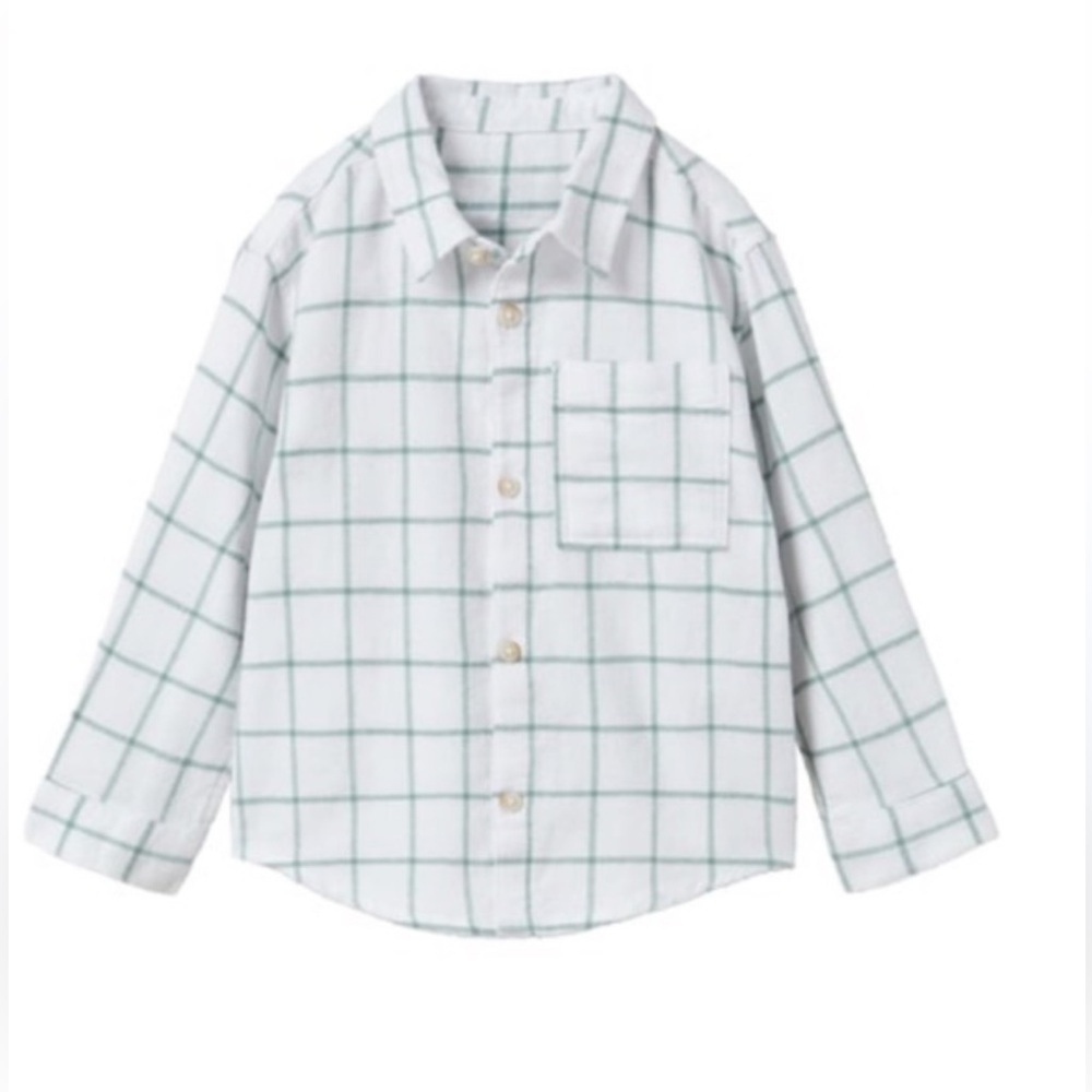 Zara White Button-Down Shirt with Green Plaid size 3-4T